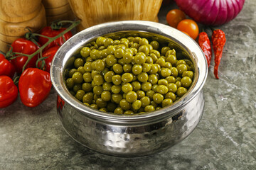 Sweet canned young green peas