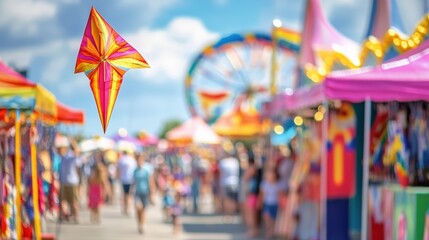 Fototapeta premium Colorful kite flying over crowded carnival.