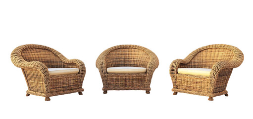 three set of Wicker furniture isolated transparent background
