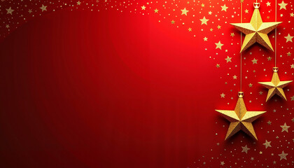 Festive red background with gold stars and glittering decorations for Christmas celebration concepts