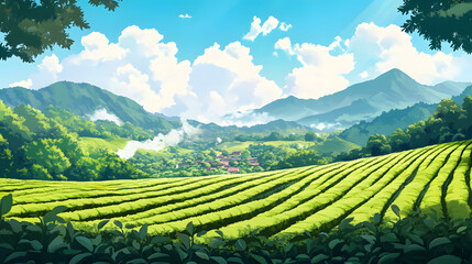 Fototapeta premium Expensive Tea Plantation Cartoon