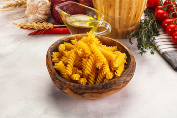 Italian dry pasta Fussili for bowl