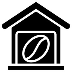 Coffee Warehouse Icon, Black And White Glyph Icon Symbol