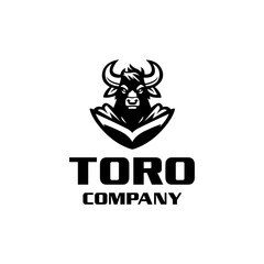 Strong Powerful Black Bull Toro Head with Horns.Cattle Angus Buffalo Taurus Logo design