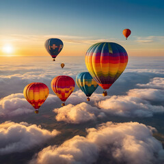 Fototapeta premium Hot Air Balloons Floating at Sunrise