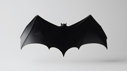 A sleek black bat figure suspended against a neutral backdrop.