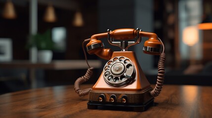 Vintage Rotary Phone on Wooden Table
