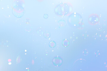 Beautiful Transparent Soap Bubbles Floating in The Air. Abstract Background. Celebration Festive Backdrop. Freshness Soap Suds Bubbles Water.	
