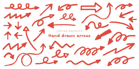 目を引く！手描き矢印イラスト素材・赤色