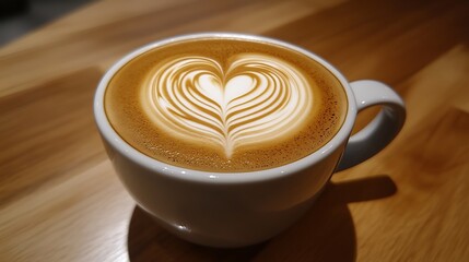 Beautiful coffee art with cream, a cup of coffee with heat shape art