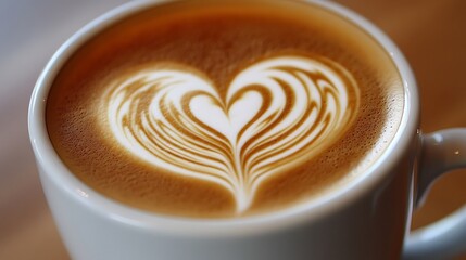 Beautiful coffee art with cream, a cup of coffee with heat shape art