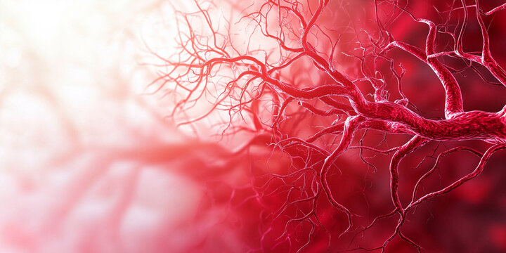 An intricate vascular network in red, illustrating the complex nature of the body's blood circulation system.