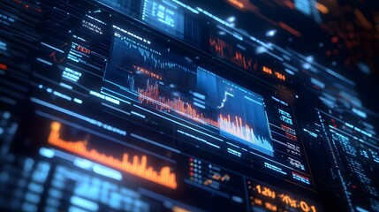 A futuristic financial analysis interface showcasing global stock market data