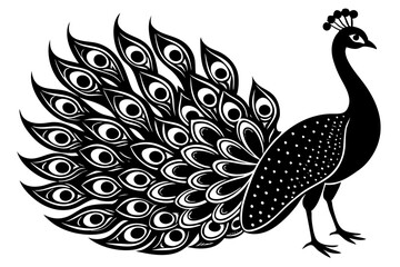 Elegant peacock silhouette with luxurious tail feather, peacock silhouette silhouette
