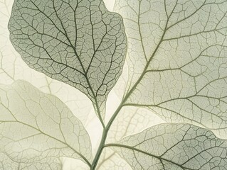 Obraz premium A close-up of leaves, showcasing the detailed veins and natural patterns