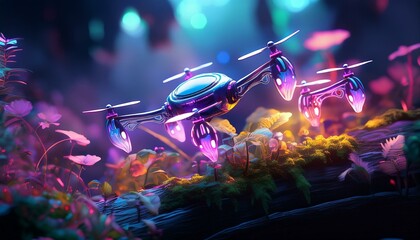 Shiny Fantasy Small A.I robots in harmony with nature