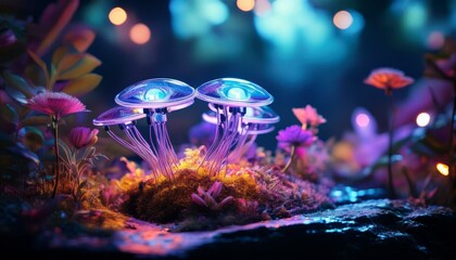 Shiny Fantasy Small A.I robots in harmony with nature