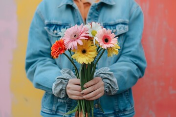 Colorful Gerbera Daisies in Bouquet Held by Hand