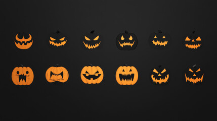 A set of spooky monster faces perfect for Halloween. These simple pumpkin icons are creepy and fun.