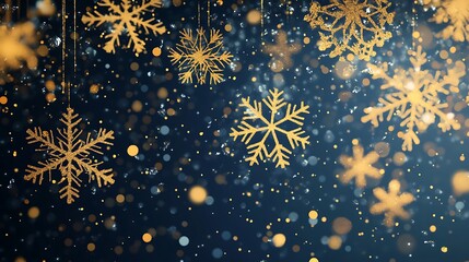 Golden snowflakes on navy blue solid background, Christmas theme abstract background wallpaper