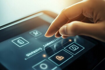 Capture your passion for innovation with a hand engaging with a digital sign-up form on a cutting-edge device.