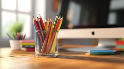 Colorful Pencils on Desk