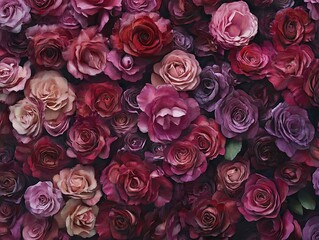 Stack of pink, red and white roses, bunch of colorful blossom floral rose