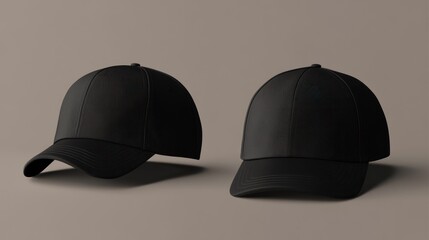 Two Black Baseball Caps Mockup