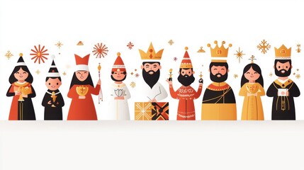 An illustration showing the cultural diversity of Epiphany celebrations around the world, highlighting various traditions