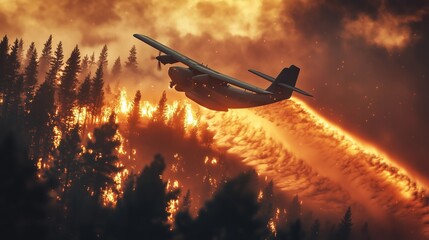 Naklejka premium Wildfire and Forest Fire - Intense Flames, Destruction, and Smoke in Nature's Inferno Captured with Dramatic Imagery of Burning Trees and Landscapes