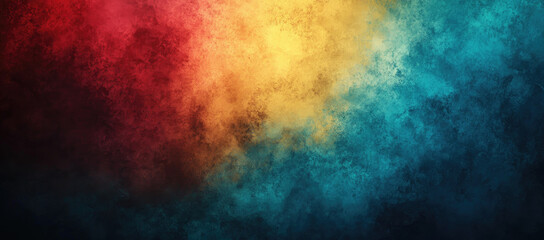 Obraz premium Abstract textured gradient background blending vibrant red, yellow and blue tones with soft grunge effect