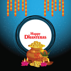 Indian festival shubh dhanteras background with gold coin pot