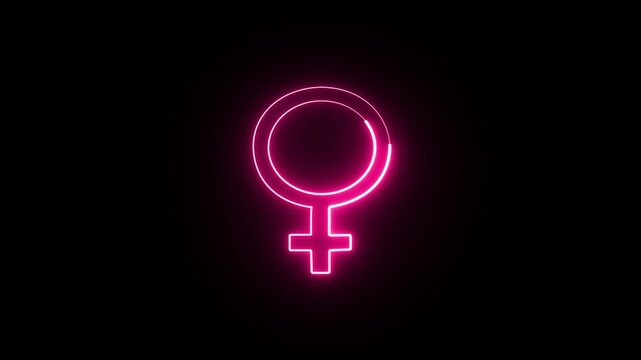 Animated neon female gender symbol. Female gender sign animation.
