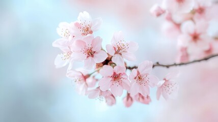 fluffy pink cherry blossoms in full bloom, creating a soft and romantic atmosphere as they fill the frame with delicate beauty and vibrant hues of spring.