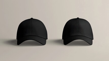 Two Black Baseball Caps on a Light Background