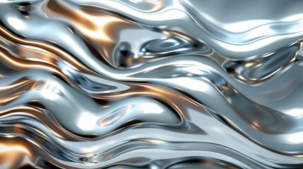 Abstract Shiny Silver and Gold Liquid Metal Surface with Fluid Wavy Texture