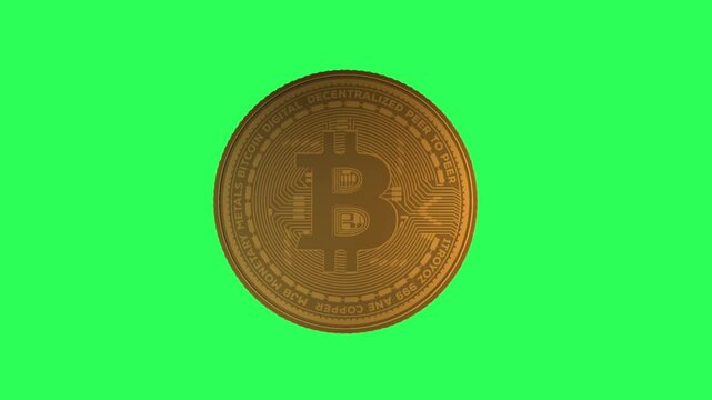 Bitcoin - Rotate Loop on Green Screen Background, 1920x1080 size, Green Screen, Frame rate 30fps, Duration 0:06