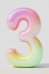 Naklejka premium A playful 3D front view of the number 3 with smooth rounded edges and bright pastel colors, evoking fun and learning, making it ideal for children’s educational tools.