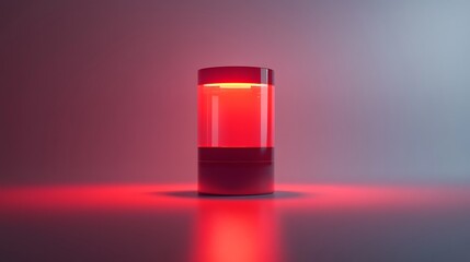 Red emergency light turned on with shadowed background, glowing red light on screen