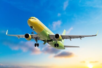 Modern big Airplane in sky background.