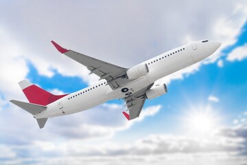 Modern big Airplane in sky background.