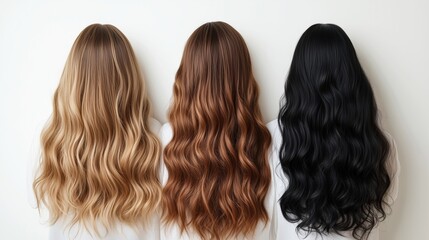 Fototapeta premium Hair color comparison: blonde, auburn, black wavy hair