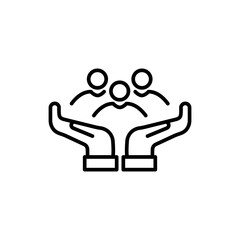 Thin Outline Icon Two Hands Holding or Hugging Group People Symbol or Family Line Sign Group Life Insurance.