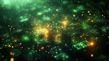 Obraz premium Abstract Green and Yellow Bokeh Pattern with Glittering Lights