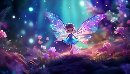 A little fairy with wings that blends with nature in a fantasy background