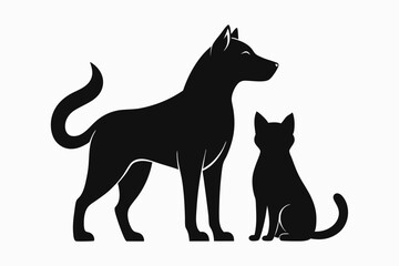 dog with a cat silhouette, cat and dog vector 
