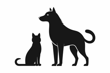 dog with a cat silhouette, cat and dog vector 
