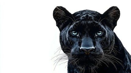 Obraz premium A close-up of a black panther with striking yellow eyes, exuding strength and intensity, white background