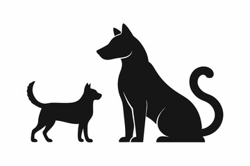 dog with a cat silhouette, cat and dog vector 
