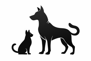 dog with a cat silhouette, cat and dog vector 
